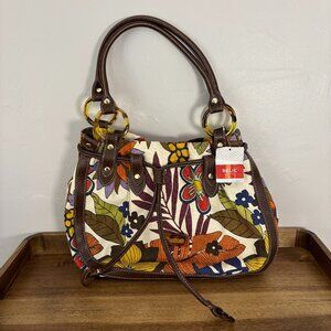 Relic Blake Tropical Shopper Floral Canvas Brown Trim Shoulder Bag New